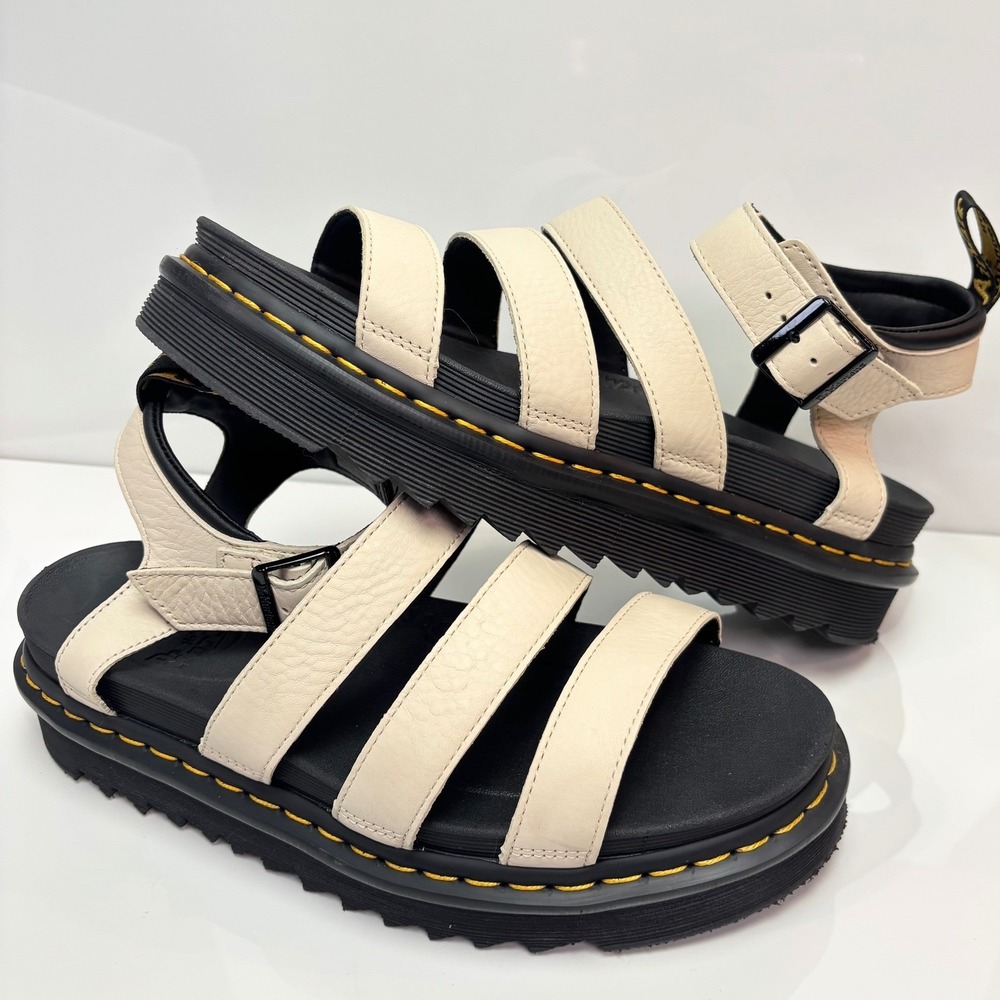 Dr Martens Blaire Parchment Beige Pisa Leather Platform Sandals Womens 11